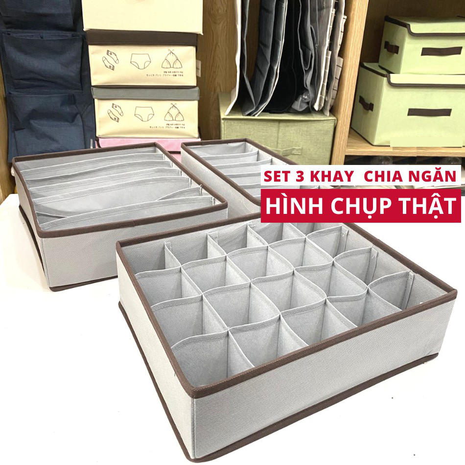 Set 3 Hộp Đựng Đồ Lót Hộp Vải Đựng Đồ Có Khay Chia Ngăn Đựng Đồ Lót Tất Vớ Sắp Xếp Tủ Quần Áo Gọn Gàng. Hộp Đựng Đồ Đa Năng