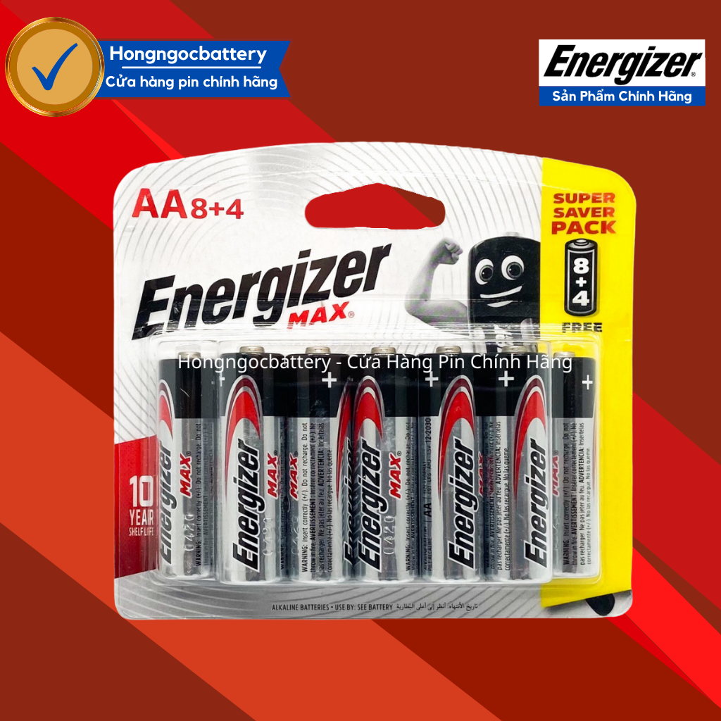 Pin AA ENERGIZER 1,5V Lốc 12 Viên - Hàng Chính Hãng