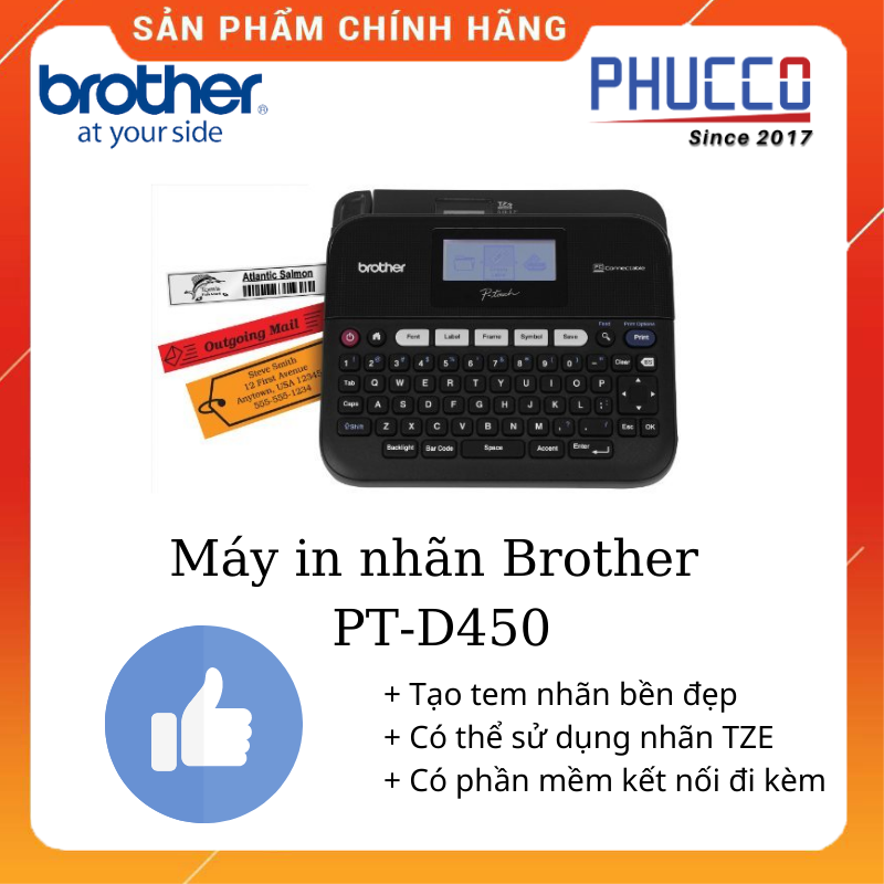 Máy in tem nhãn Brother P-touch D450 máy in tem nhãn dán cầm tay để bàn nhỏ gọn bàn phím tiện lợi