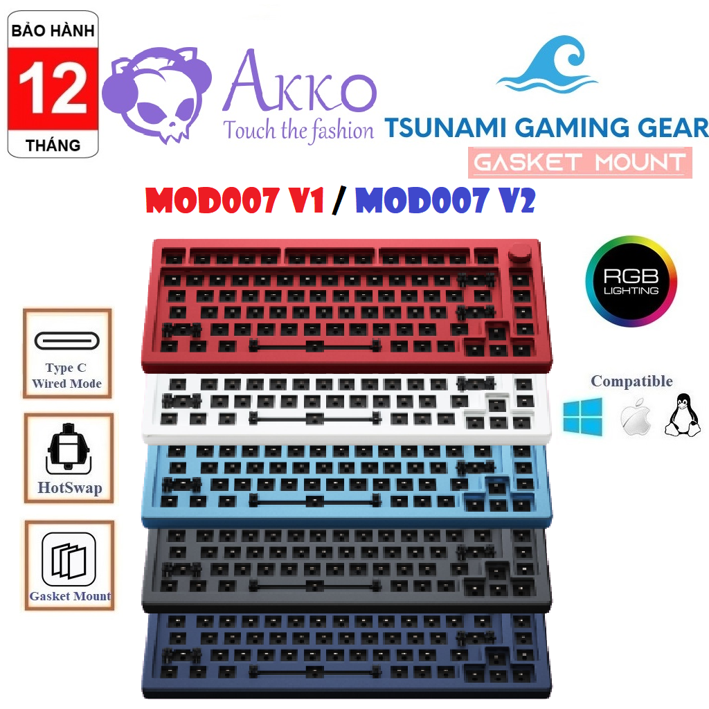 Kit phím cơ akko designer studio mod007 v1/ mod007 v2 i led rgb/ hotswap 5 pin/ gasket mount - bảo hành 12 tháng
