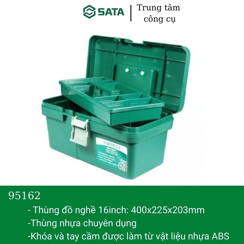 Thùng đựng đồ nghề nhựa 16inch Sata 95162 kết cấu chịu tải cao, chống rơi vỡ, chống va đập, Hộp đựng công cụ sửa chữa cầm tay (Xanh)