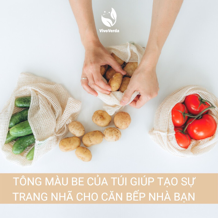 Túi lưới cotton dây rút, nhiều kích cỡ đựng hoa quả, làm túi giặt quần áo