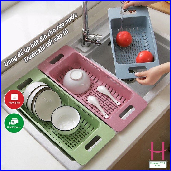 Rổ gác bồn rửa chén co giãn, rổ gác bồn rửa bát nhựa thu gọn gấp gọn điều chỉnh kích thước Việt Nhật