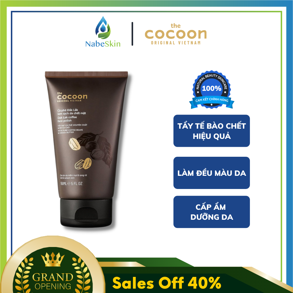 Cà phê đắk lắk cocoon làm sạch da chết cho mặt 150ml
