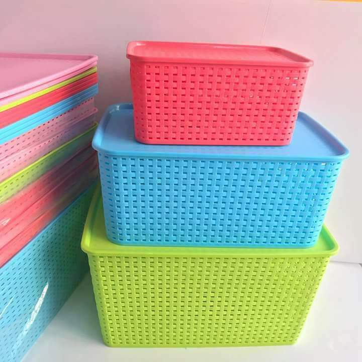 Rổ nhựa có nắp việt nhật bộ 3 rổ size s m l
