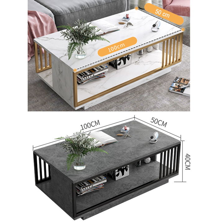 ( HÀNG CHÍNH HÃNG SALE SÔC ) Bàn trà sofa vân đá cẩm thạch - Bàn phòng khách chân sắt khung thép tĩnh điện mặt chống xước phong cách hiện đại Châu Âu