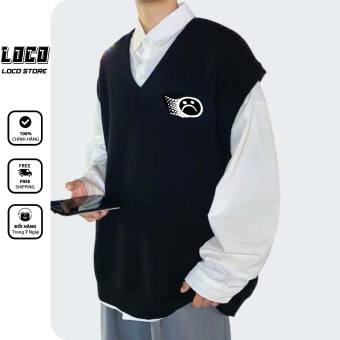 Áo gile unisex LOCO form rộng Hàn Quốc Mặt Buồn nam nữ overisize ulzzang