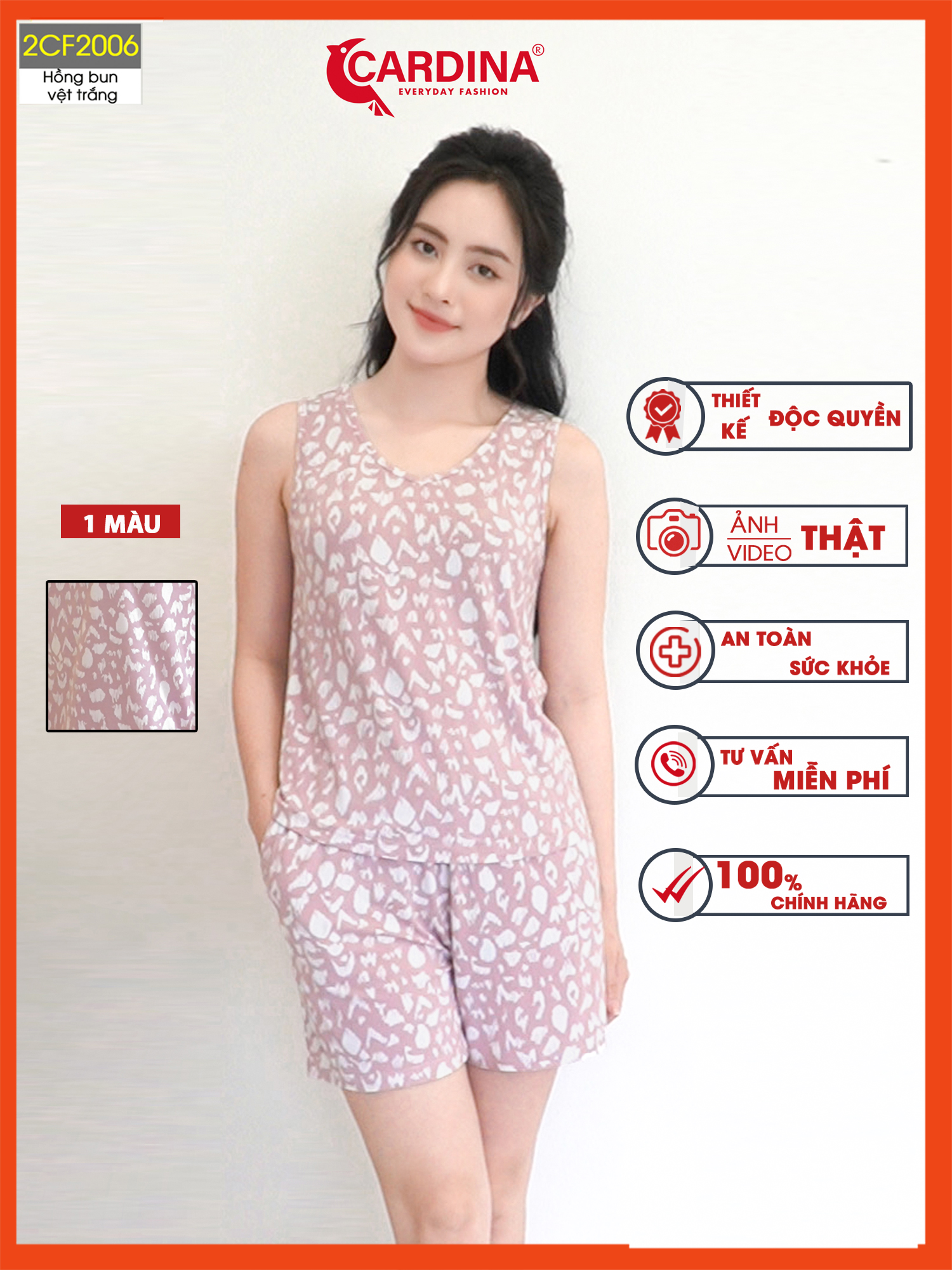 Đồ bộ nữ 𝐂𝐀𝐑𝐃𝐈𝐍𝐀 chất cotton lạnh quần đùi áo sát nách co giãn 4 chiều họa tiết 2cf20