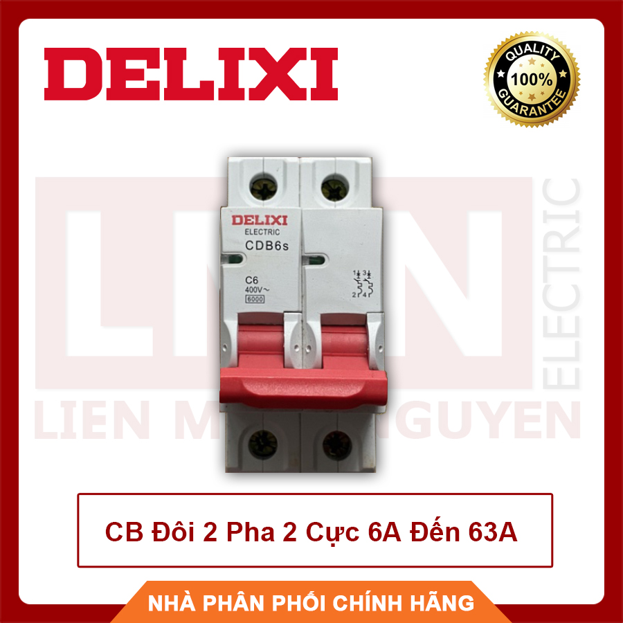 Cầu Dao Tự Động CB Đôi 2 Pha 2 Cực 6A Đến 63A Delixi, Hàng Chất Lượng