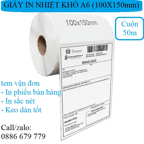 Decal in tem mã vạch nhiệt 100x150mm giấy in đơn hàng khổ 100x150mm giấy in nhiệt a6 100x150mm