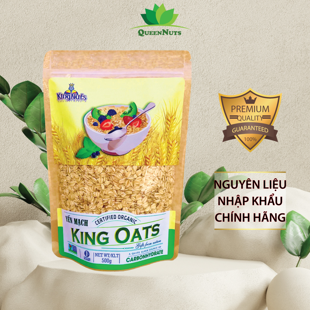 Yến Mạch KingOats Túi 500g (Cán Dẹt) - Nguyên Liệu Nhập Khẩu Úc, Yến Mạch Úc Tươi. Hỗ Trợ Giảm Cân và Tốt Cho Sức Khỏe - Công Ty KingNuts