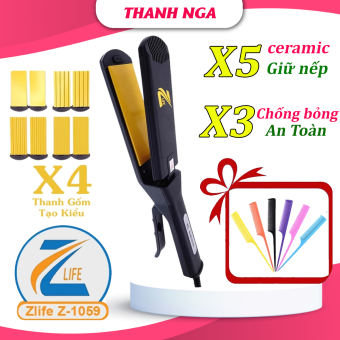 Máy bấm duỗi chỉnh nhiệt 4in1 Zlife Z1059 (1 bản duỗi+ 3 bản dập xù), Máy dập,duỗi,là,ép tóc có 4 mức chỉnh nhiệt không gây hư tổn tóc bảo hành lâu dài