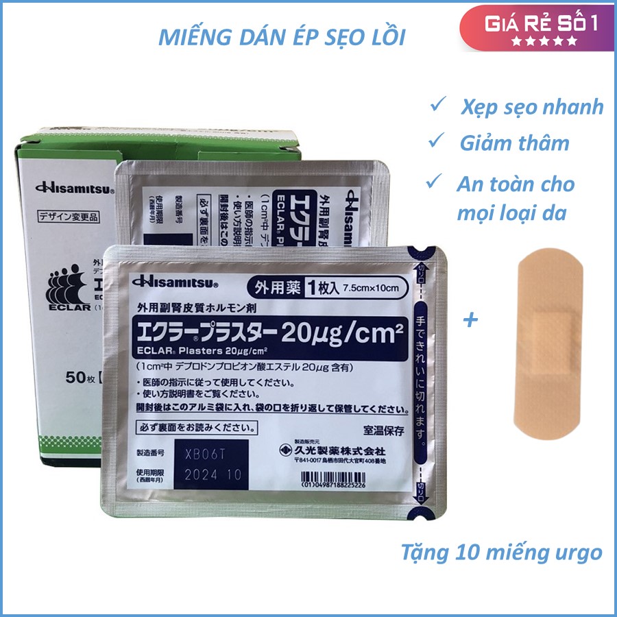 Miếng dán ép sẹo lồi Eclar Plaster Nhật Bản giúp giảm thâm mờ sẹo - miếng 10x7.5cm, miếng dán che sẹo tặng 10 miếng dán urgo