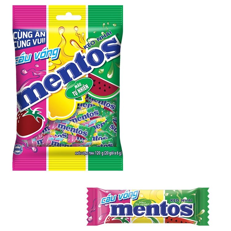 Kẹo Mentos Cầu Vồng Hương Trái Cây Hỗn Hợp 120gr (20 gói nhỏ) - Kẹo Nhai