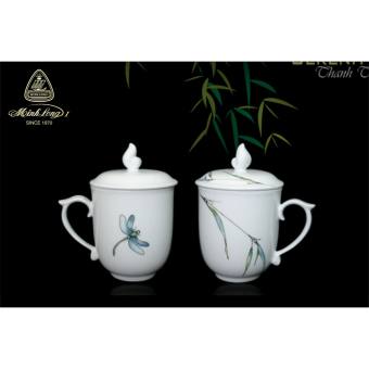 Ly/Cốc uống nước văn phòng - Ca trà sứ 0.3L Mẫu đơn thanh trúc, Minh Long