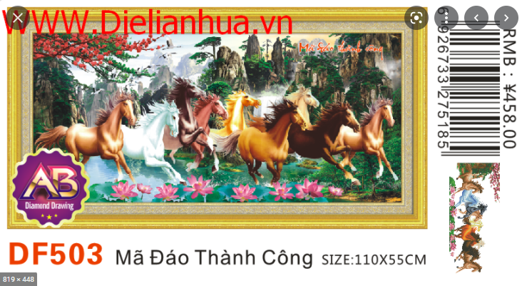 [HCM]Tranh Đính Đá ABC 3D Chín Con Ngựa Tiến Lên A005 . DF503 (KHÁCH TỰ ĐÍNH) KT:110x55cm