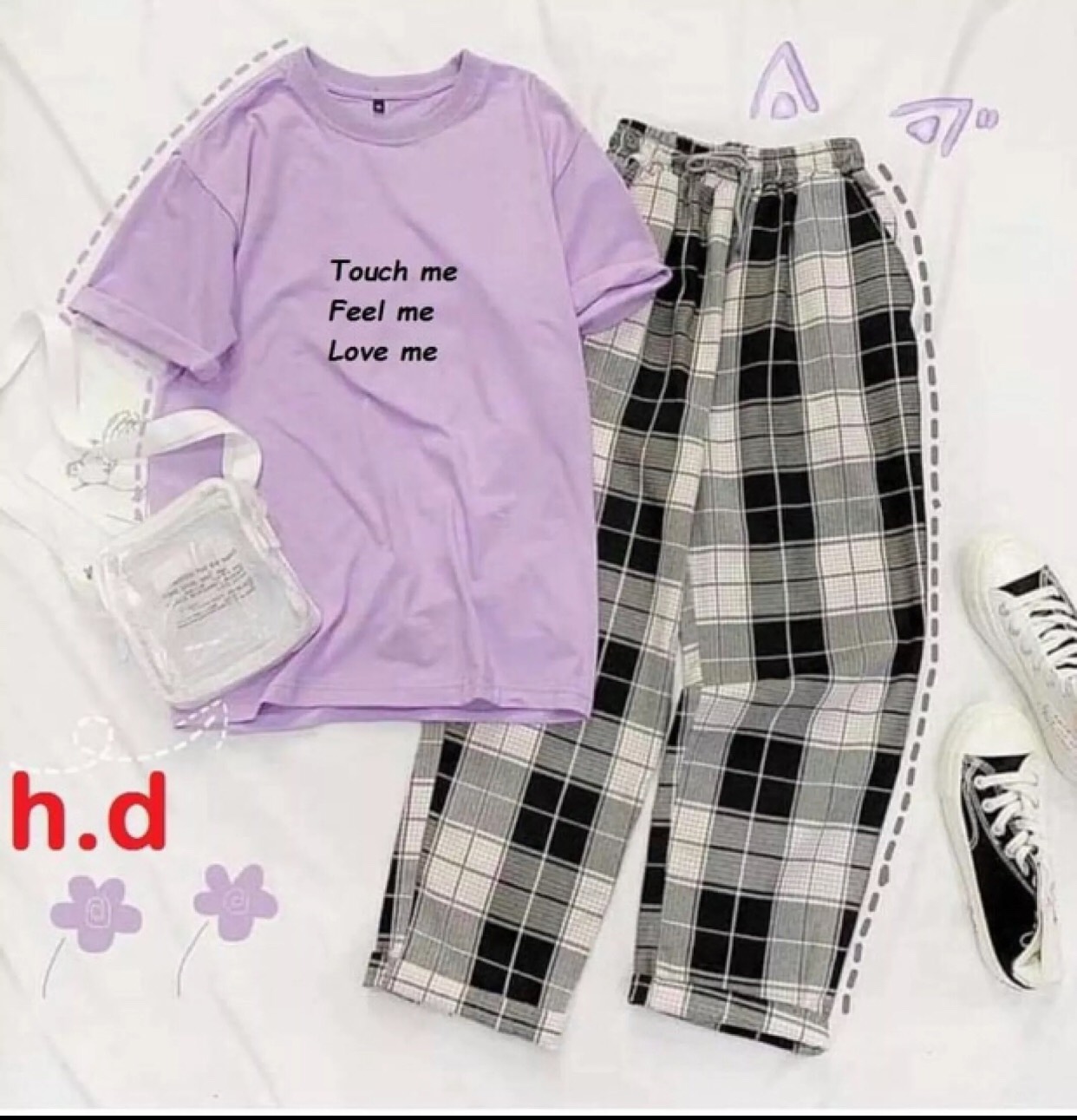 SÉT áo touch me + quần kẻ caro hđ2