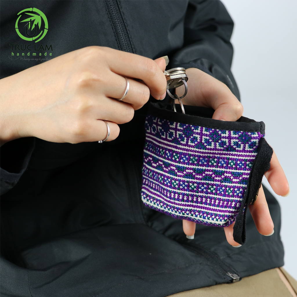 Ví xu mini ví cầm tay móc chìa khóa vải thổ cẩm thêu tay - trúc lâm handmade