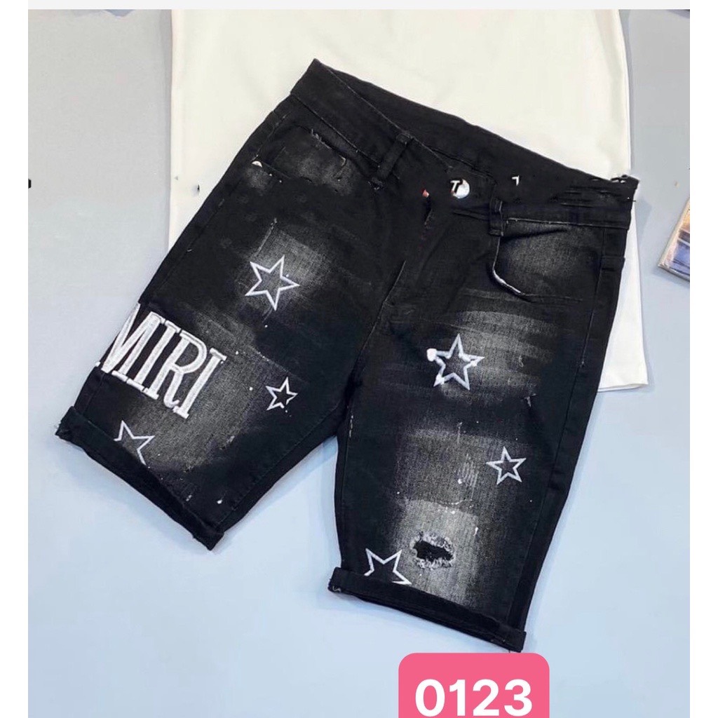 [FRESHIP+ẢNH THẬT] Quần short jean nam đen rách vẩy sơn mẫu mới nhất vải dày form đẹp co dãn tốt cao cấp