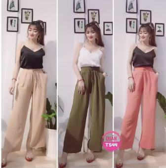 Quần đũi DÀI ống rộng đai thun, cột dâu nơ, chất đũi, mềm, mịn, mát, thời trang