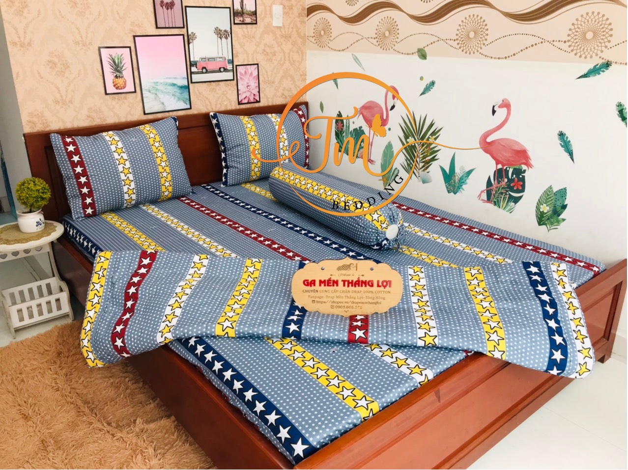Bộ chăn ga gối 100% coton Thắng Lợi chuẩn đẹp mềm mát