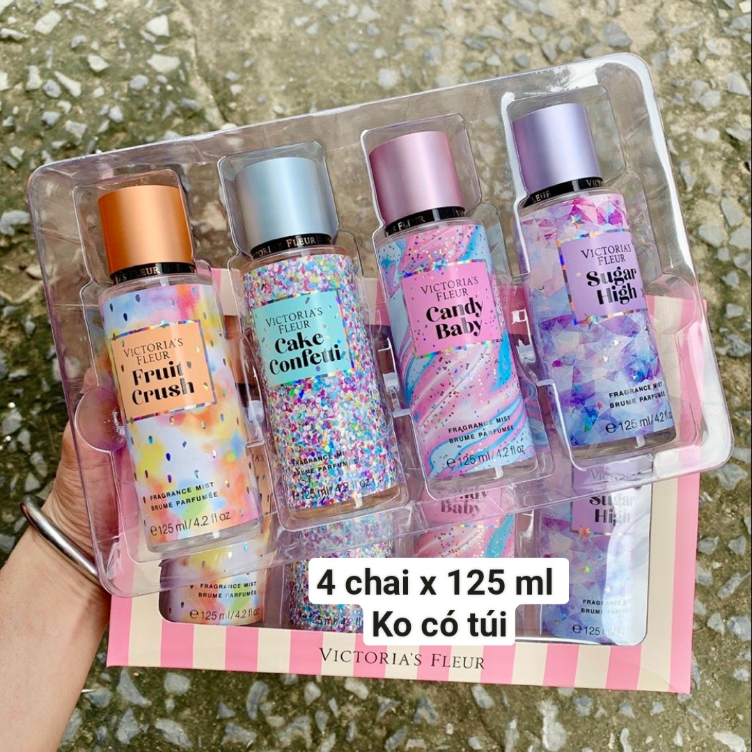 Set qùa tặng xịt thơm nước hoa túi xách body toàn thân vic sexy mùi chuẩn thơm set 4 chai x 125 ml