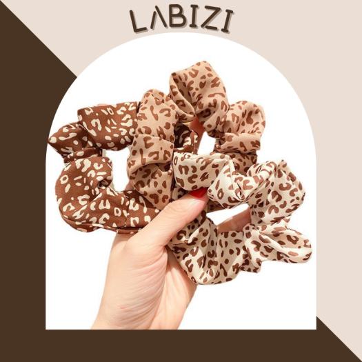 Dây buộc tóc scrunchies vải hàn quốc họa tiết dễ thương, dây chun cột tóc màu nâu, be, trắng LABIZI BT06