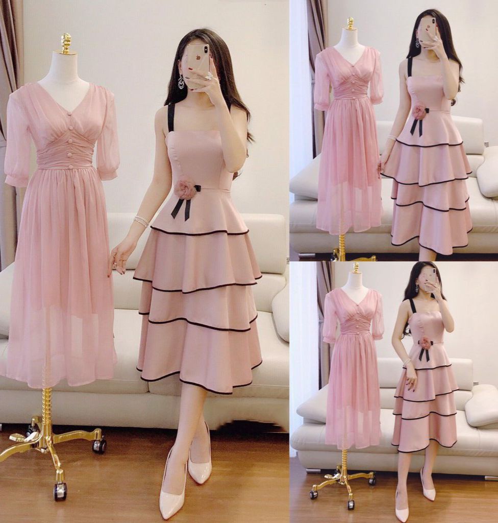 [Hàng Hot] Đầm Váy Nữ Viền 2 Dây Kết Bông Xếp Ly Tầng Quyến Rũ ( Kèm Mút Ngực ) Thời Trang Kiểu Cách Đi Chơi, Đi Dự Tiệc D.ONE FASHION, Mẫu Free Size (40-55Kg) Mặc Vừa