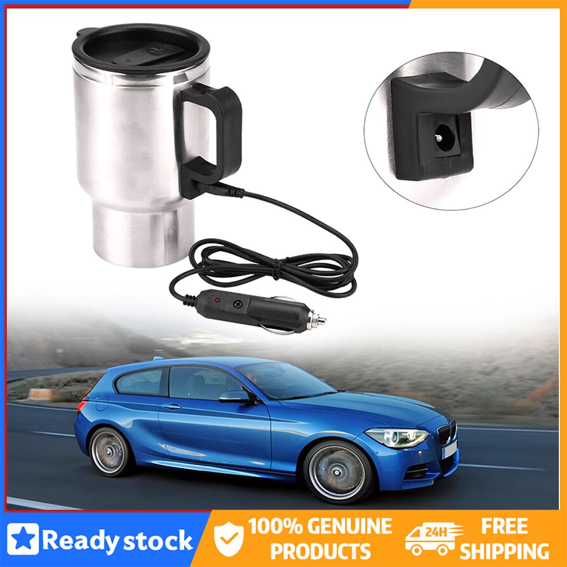 Ấm đun nước điện cho xe hơi 500ml, 12V/24V bằng thép không gỉ dễ mang theo trên xe hơi pha cà phê -INTL