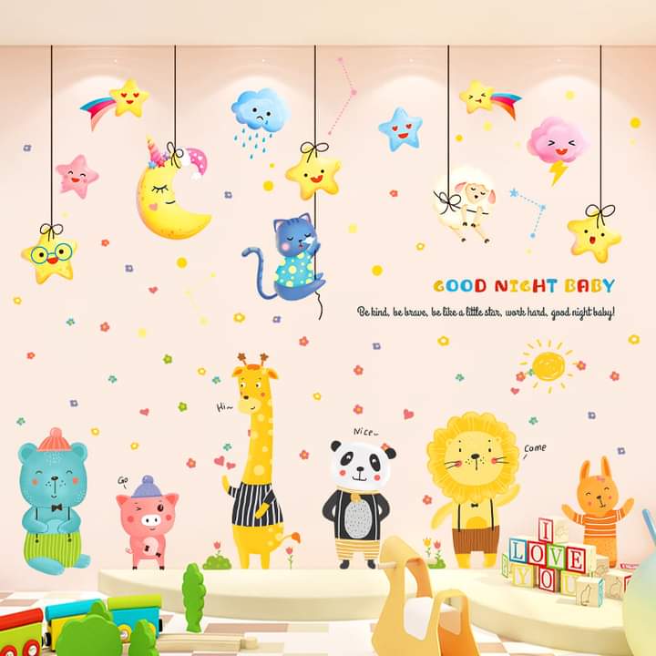 Decal dán tường thỏ yêu trăng và các loại động vật 2