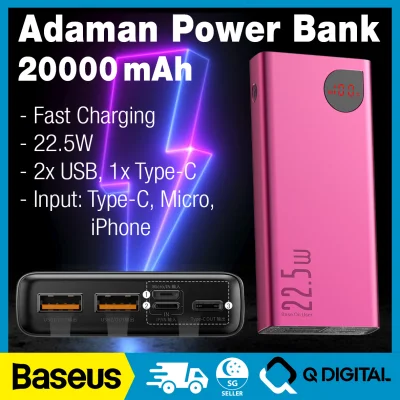 Baseus Adaman Metal 20000mAh Power Bank Portable Charger Fast Quick Charge LED Display Screen compatible with iPhone Huawei Samsung Xiaomi (3)