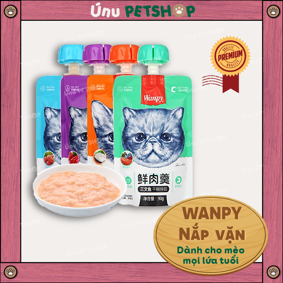 10 gói pate wanpy nắp vặn 90g mix vị ngẫu nhiên cho mèo - ú nu pet shop