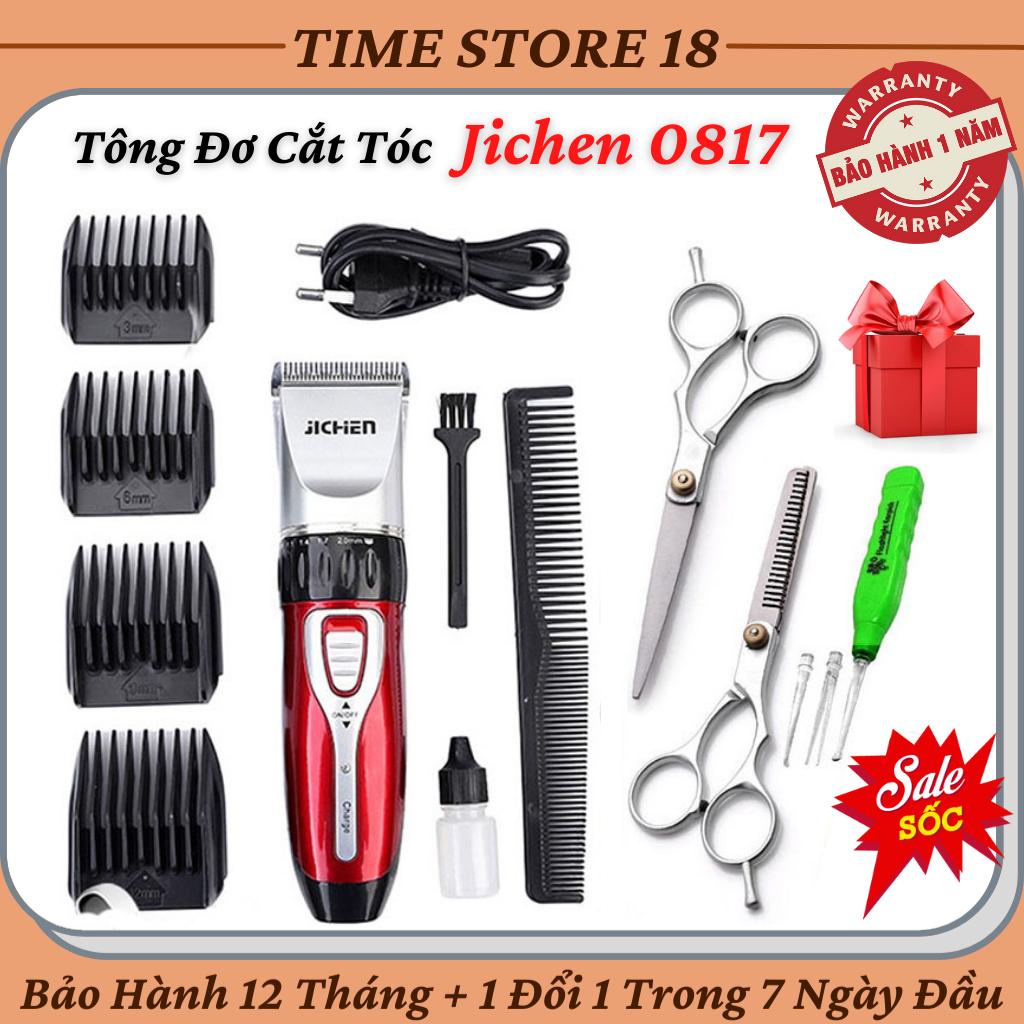Tông đơ cắt tóc jichen 0817 - bảo hành 12 tháng - tông đơ cắt tóc gia đình tặng kèm 2 kéo cắt tỉa và 1 lấy ráy tai có đèn , tông đơ cắt tóc trẻ em