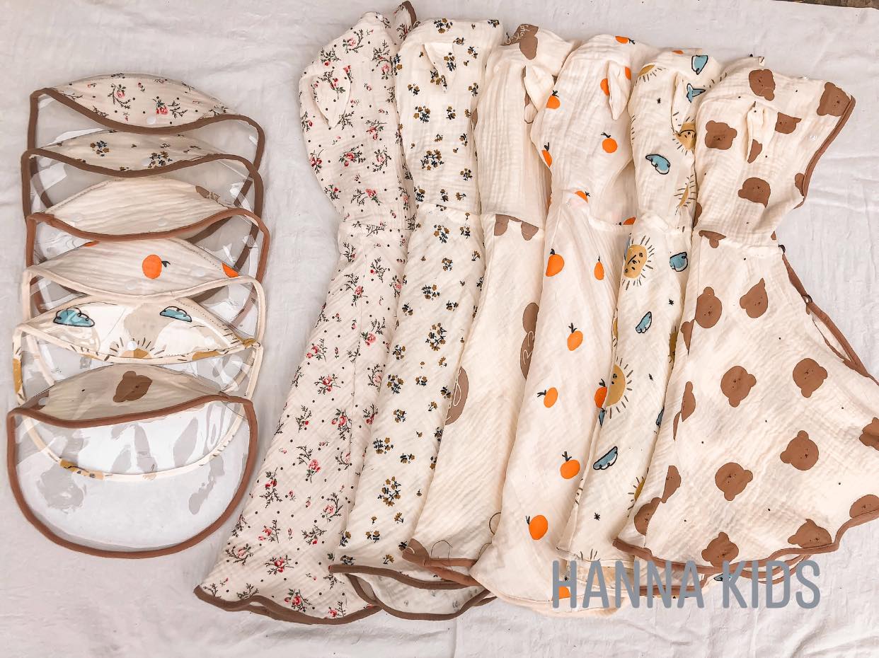 ( Ảnh chụp thật ) Áo choàng xô muslin cho bé có kèm tấm chắn giọt bắn