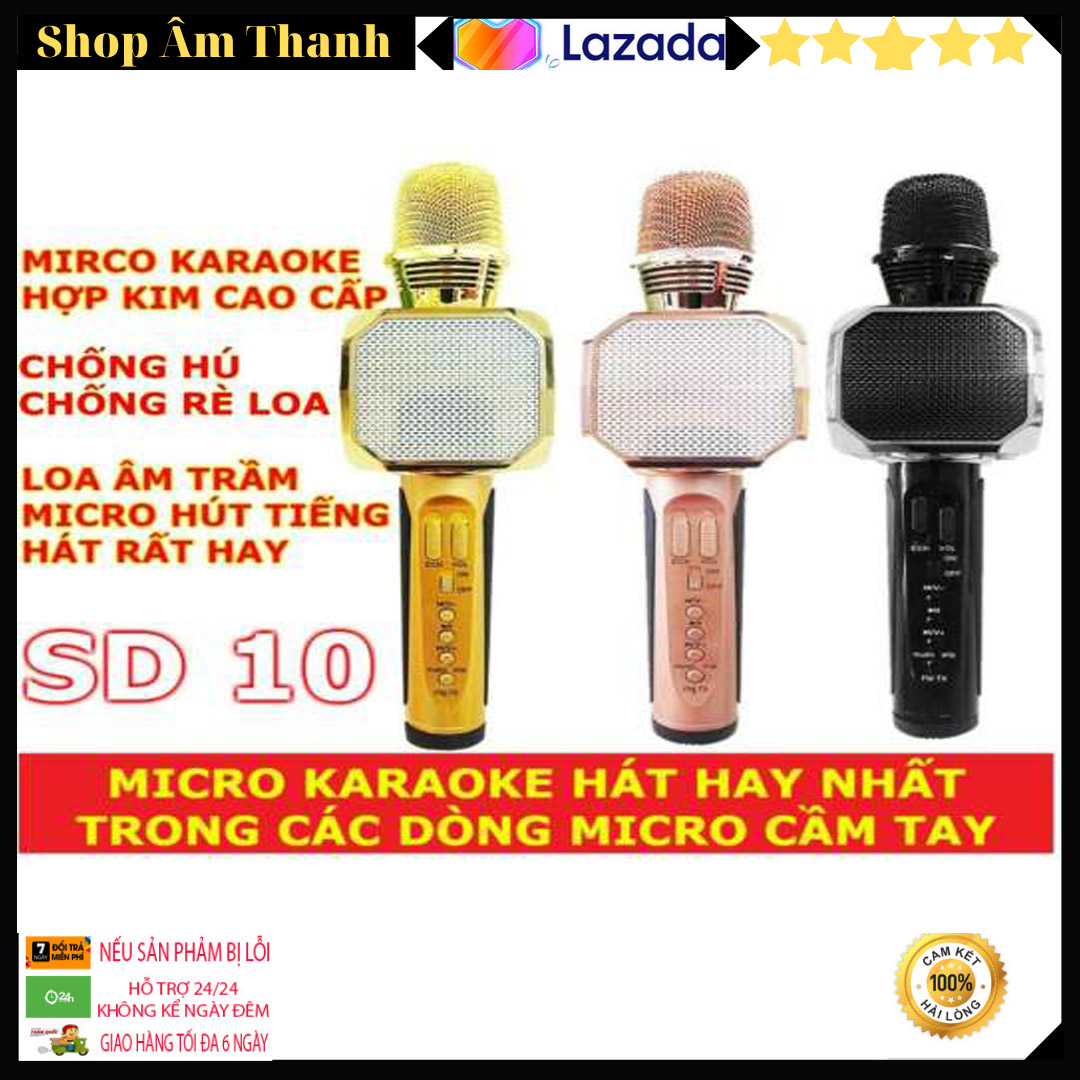Micro bluetooth sd10 karaoke kèm loa nhập khẩu cao cấp micro bluetooth sd10 3 in 1 - hiệu chỉnh được bass treble ấn tượng mic hát karaoke bluetooth không dây kèm loa âm vang ấm bảo hành 12 tháng