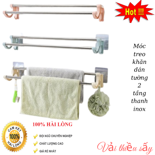 Giá Treo Khăn Nhà Tắm Loại Dài 2 Tầng Dán Tường Không Cần Khoan Vít, Giá Để Khăn Phơi Khăn Mặt