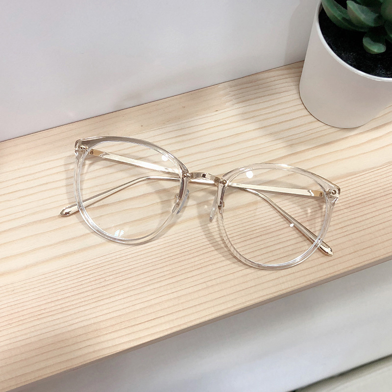 Kính Quang Học Chống Bức Xạ PTQ Gọng Kính Mắt Tròn Ngoại Cỡ Chống Xanh Dương Cho Nữ Kính Mắt Kim Loạ