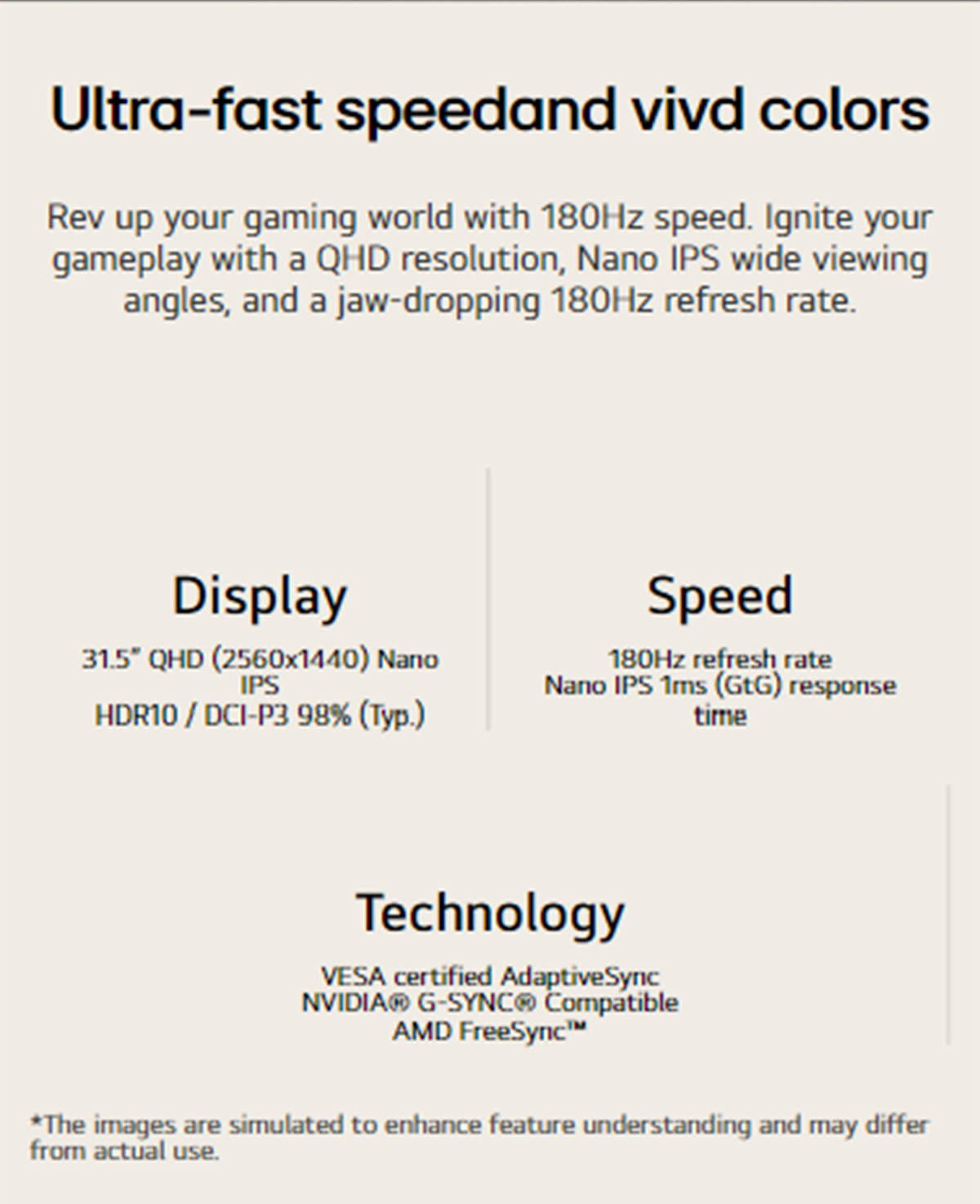 LG UltraGear 32" QHD Nano IPS Gaming Monitor | 180Hz Refresh | HDR10 | DCI-P3 98% | VESA Certified | AMD FreeSync™ · v2