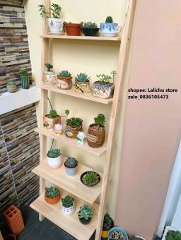 kệ gỗ để đồ bậc thang gỗ tự nhiên decor