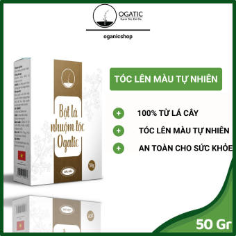 Combo 4 HỘP Bột lá nhuộm tóc Ogatic, thuốc nhuộm thảo dược phủ bạc 100% thiên nhiên lá móng lá chàm, hàng chính hãng 50g/hộp