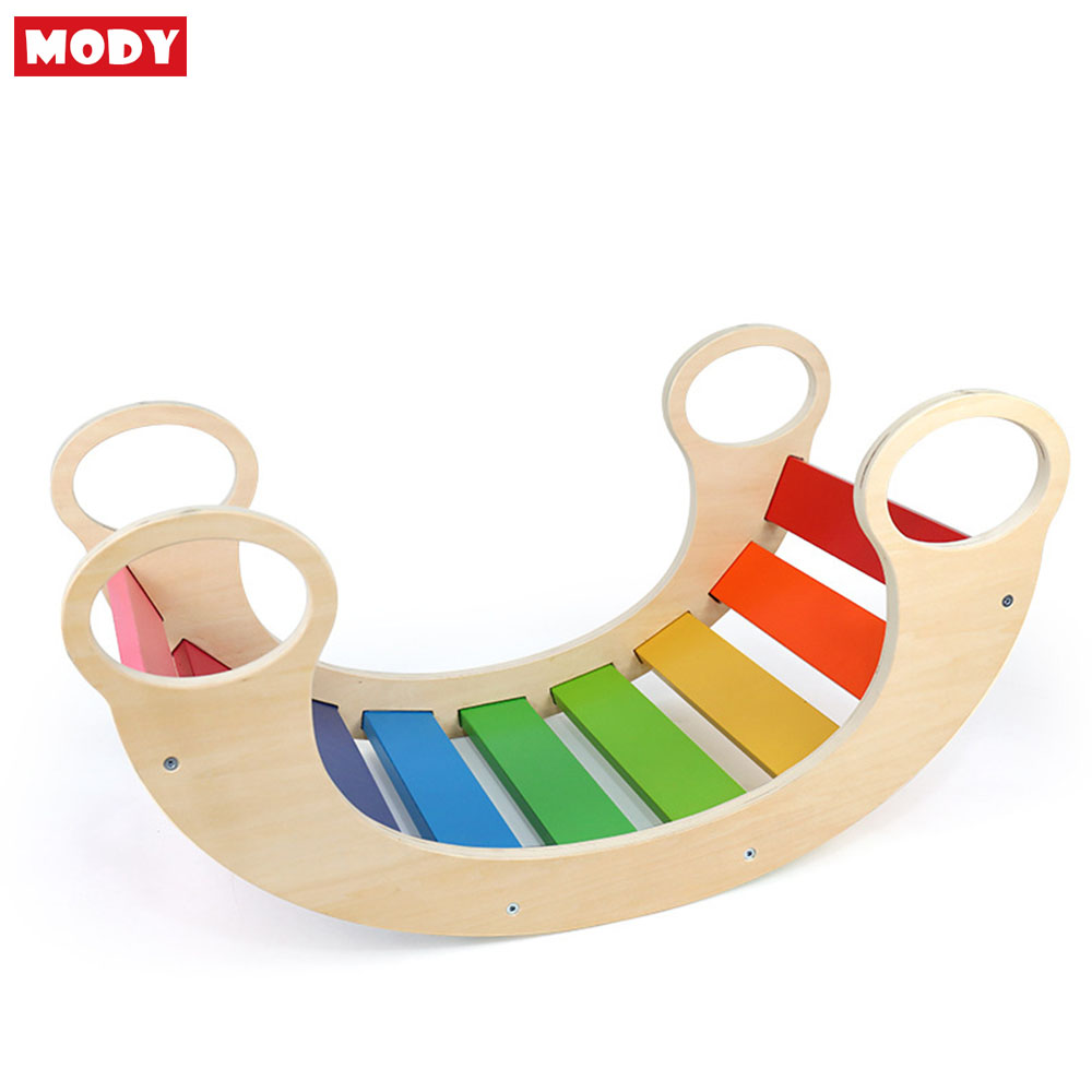 Đồ chơi bập bênh cầu vồng bằng gỗ đa năng cho bé Mody M743936