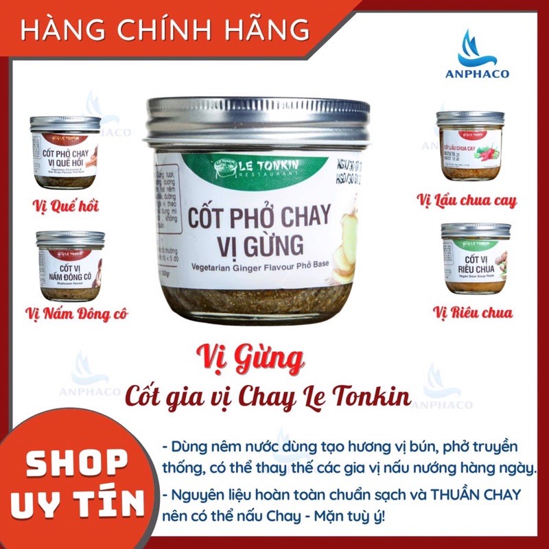 Cốt gia vị phở gà hà nội chay letonkin vị gừng hồi lọ 270gr không mì chính chất bảo quản