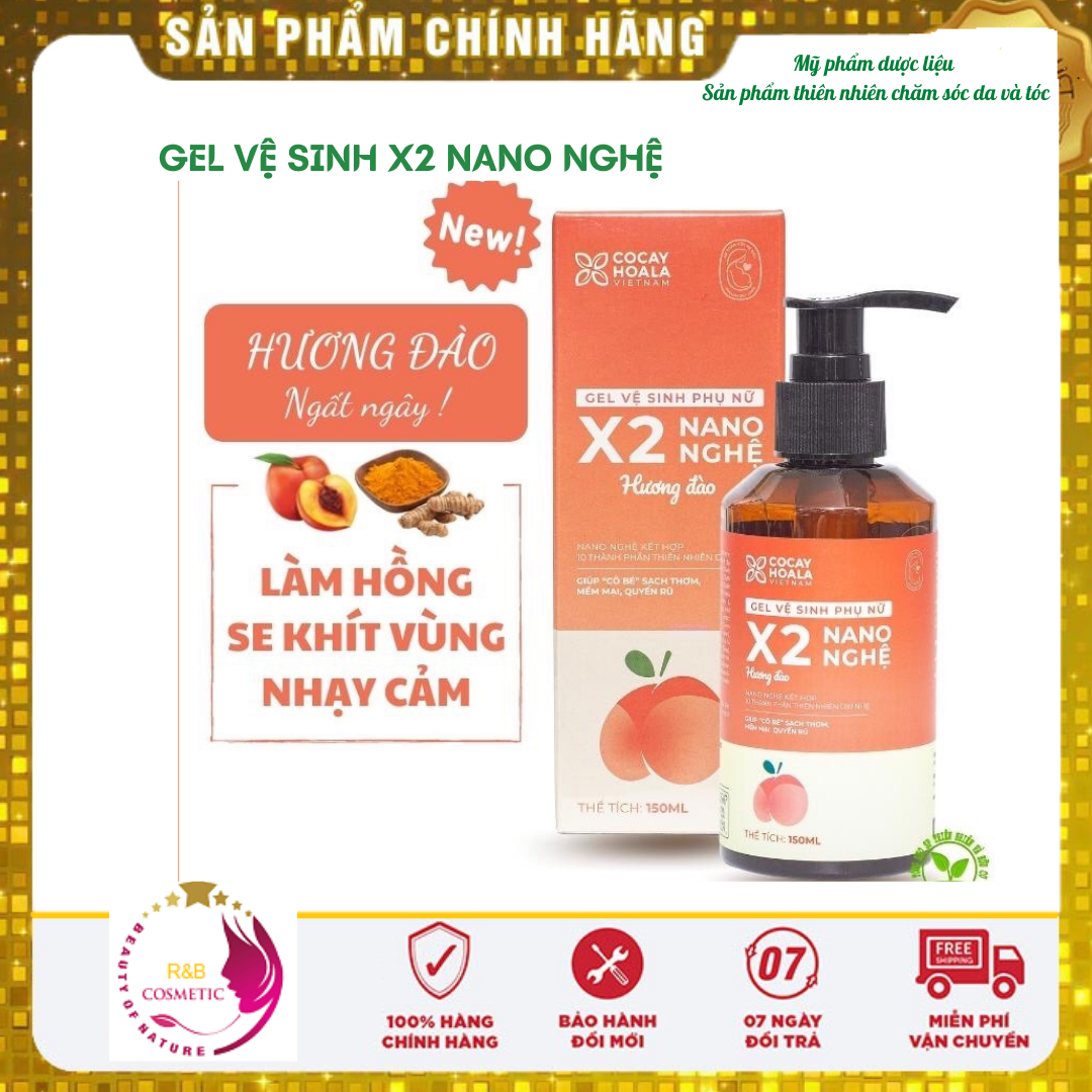 Gel vệ sinh phụ nữ X2 Nano Nghệ hương đào Cỏ Cây Hoa Lá, dung dịch vệ sinh x2 nano, nước rửa phụ khoa x2 nano 150 ml