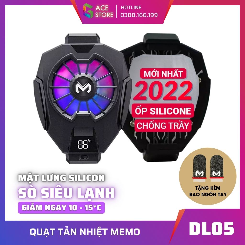 Memo DL05 | Quạt tản nhiệt sò lạnh cho điện thoại Màn hình LED hiển thị nhiệt độ LED RGB Tặng kèm bao tay chơi game