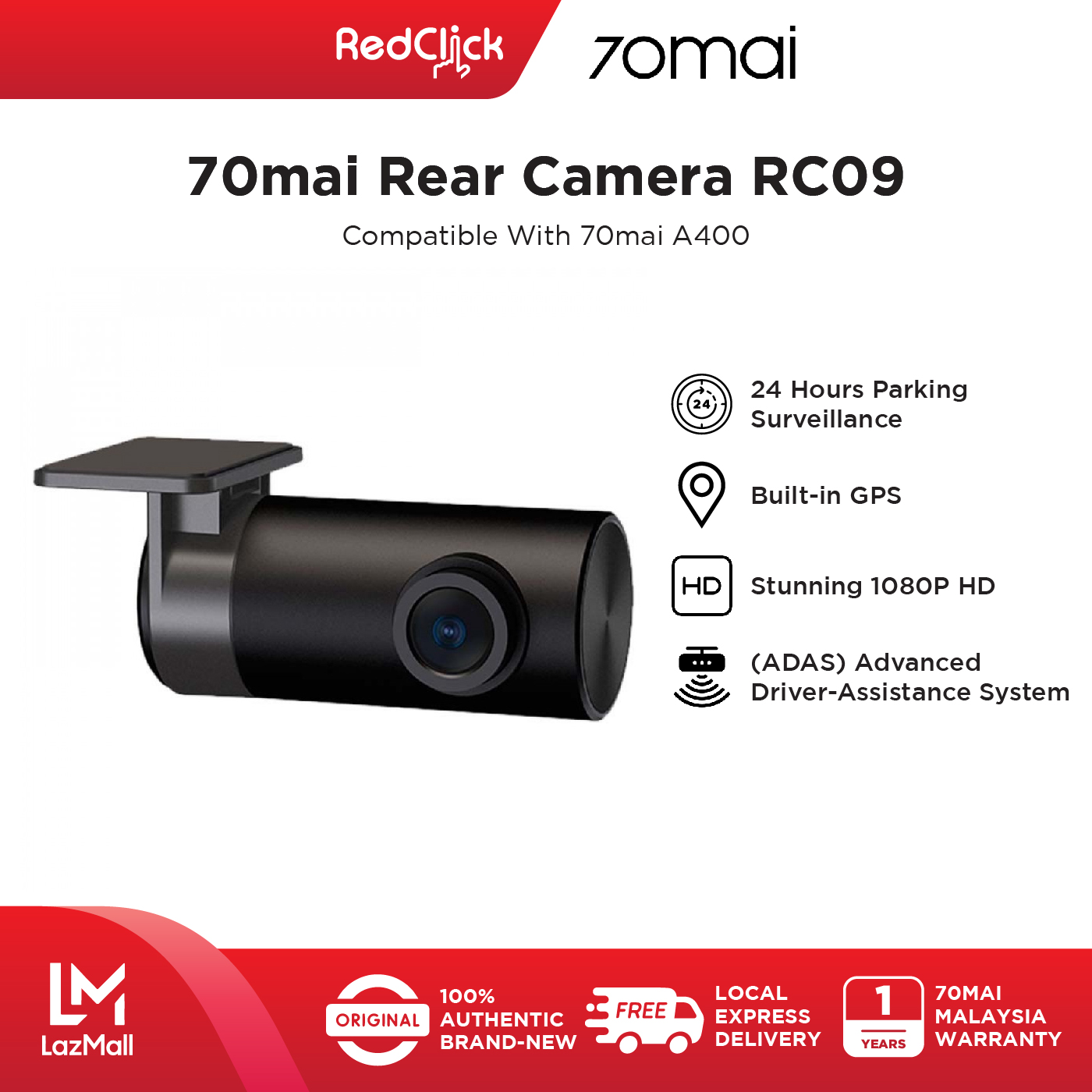 70Mai Rear Camera RC06 / RC09 1080P Full HD Resolution Support for Rear Recording Compatible with 70Mai A400 / A500s / A800 / A800s Dashcam