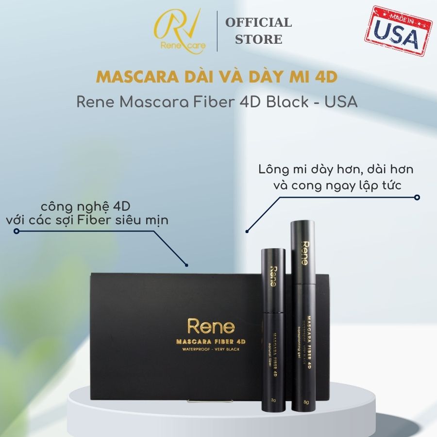 Mascara dài và dày mi 4D [tạo nên làn mi siêu dài, dày và cong mi tự nhiên] Rene Mascara Fiber 4D Black - USA
