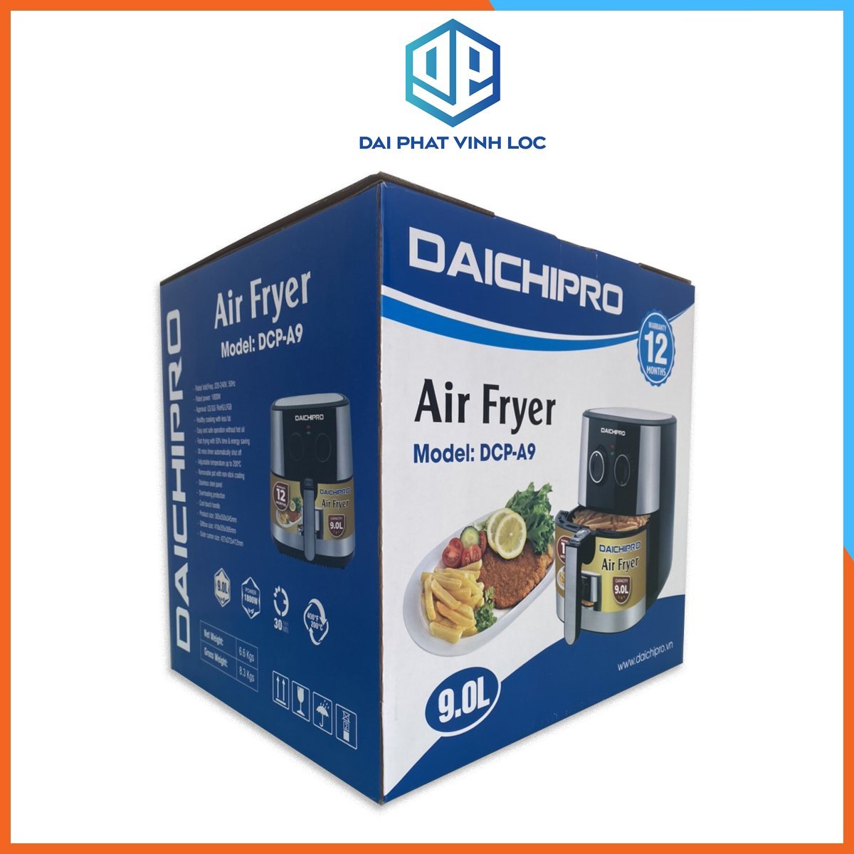 Nồi chiên không dầu daichipro dcp-a9 | nồi chiên daichipro công nghệ xử lý mùi nano | giảm 80% dầu trong thực phẩm | khoang thực phẩm rộng rãi có thể chứa đến 2 con gà 1,5kg j72