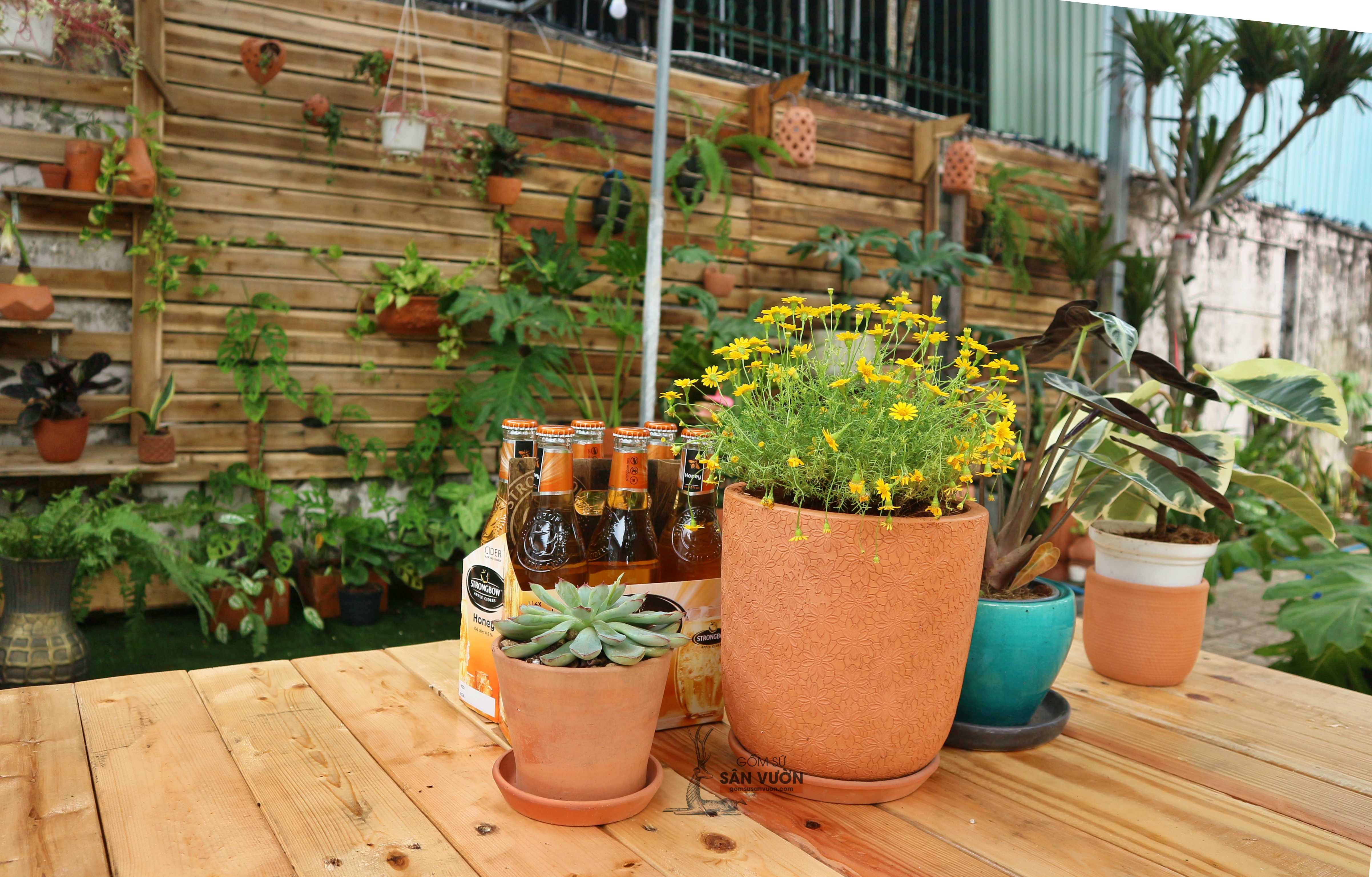 Chậu gốm đất nung kiểu TRỨNG VÂN HOA CÚC size 17cm LPCN19 (1 cái) - Màu gốm đỏ , chậu trồng cây, gốm sứ sân vườn Bình Dương