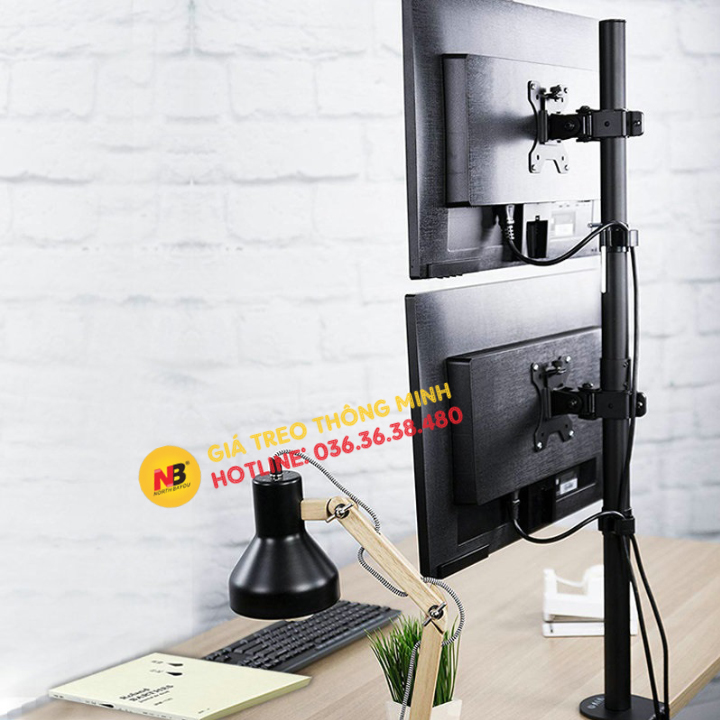 [ Xếp Màn Trên / Dưới] Giá Treo Hai Màn Hình Máy Tính M063 17-27 Inch - Tay Treo Màn Hình Kẹp Bàn Đa Năng