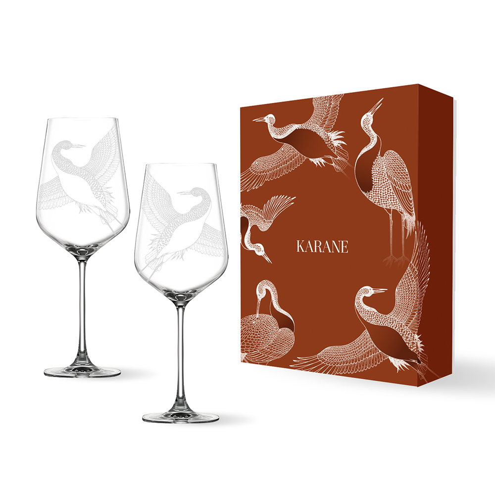 Set 2 Ly vang đỏ Lucaris Bordeaux 770ml Chạm khắc chim hạc tinh xảo
